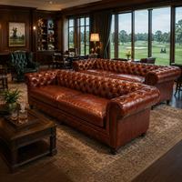 Canapé Chesterfield en cuir véritable italien Sunbellar de haute qualité, style rustique capitonné, couleur bronzée, 3 places, ensemble modulaire pour salon