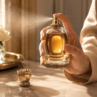 Flacons de parfum ronds en verre de luxe avec couvercle rond transparent doré 100 ml avec tête de pulvérisation à pompe avec boîte d'emballage