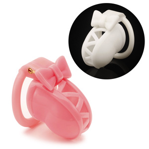 Mainan seks kandang kesucian dasi kupu-kupu untuk laki-laki mengikat bulu ayam kandang pria Kontrol lemah dengan 4 ukuran cincin Penis merah muda/putih kunci Penis - Product Image 3