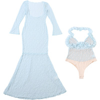 Ensemble deux pièces pour femme : Robe longue en dentelle et body string – Tenue de soirée et de vacances – Tailles S-L