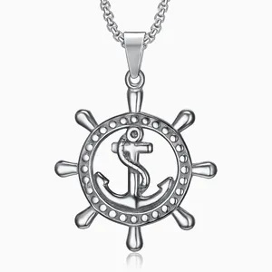 Olivia Navy rudder anchor pendant necklace creative European and American fashion gold ship wheel pendant punk sweater necklace