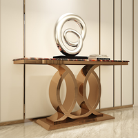 Console en Métal avec Miroir et Plateau en Marbre pour Maison et Supermarché, Meuble d'Entrée avec Rangement pour Salon