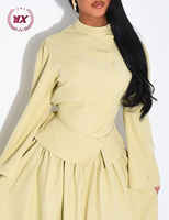 Nouvel ensemble Abaya deux pièces jaune brodé en dentelle unie 2026 pour femmes musulmanes, robe longue modeste islamique à taille peplum, Dubaï Ramadan Aïd