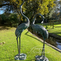 Décoration de jardin extérieure, statues d'oiseaux, ornements de pelouse, fontaine en bronze, sculpture de héron en bronze