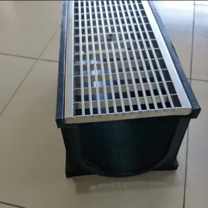 Building material Industrial Garden Rain water heavy duty Driveway Plastic Trench Drain with stainless steel grating cover