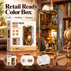 Kit Book Nook <span class=keywords><strong>Detective</strong></span> da 464 Pezzi, Puzzle 3D in Legno Fai da Te, Scena in Miniatura da Inserire nella Libreria con Luce - Product Image 3