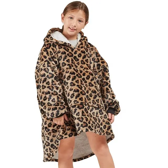 Manta de franela de gran tamaño con capucha de Sherpa para niños, ropa con capucha para mantenerse caliente
