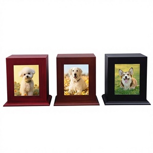 Caixa Memorial Quadrada de Madeira para Cinzas de Animais de Estimação, Multicolorida para Gatos e Cães com Porta-Retrato e Gravação - Product Image 1