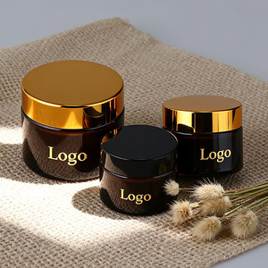럭셔리 라운드 화장품 유리 항아리 리필 가능한 빈 미니 아이 & 페이스 크림 5g/10ml 앰버 (금 뚜껑 포함) 에센셜 오일 용 상자 - Product Image 2