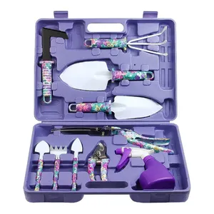 เกรียงกวาดพิมพ์ลายดอกไม้สีม่วง,เครื่องมือมือขนาดเล็กดีไซน์ตามหลักสรีรศาสตร์ชุดเครื่องมือทำสวนขนาดเล็กพร้อมกระเป๋าหิ้ว - Product Image 1