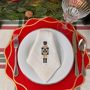 Christmas Tablecloth Pure Flax Fabric 45*45cm Embroidered Edge Placemat Dining <b>Table</b> <b>Cloth</b> <b>Linen</b> Napkins for Festival - Product Image 2