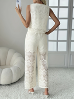 Haute qualité femmes quotidien décontracté pantalons longs ensemble dentelle Design lumière luxe Style creux gilet respirant Baggy pantalon ensemble