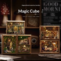 Maison miniature DIY, série Fantasy Cube, accessoires en bois sans découpe, design à pages rabattables, cadeau créatif, à partir de 14 ans, couleur 18x17.3x5.5