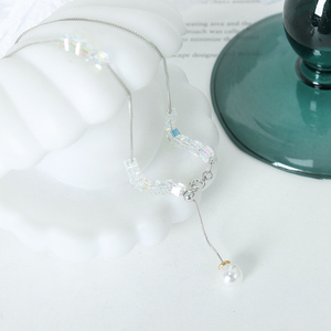 Wholesale Fashion Jewelry Necklace High Quality <b>Copper</b> <b>Chain</b> Crystal Stone Pearl Pendant Necklace for Women Girls - Product Image 4