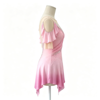 Robe de patinage artistique rose dégradé à épaules dénudées et manches volantées, col en V, ornée de strass faits à la main, en maille, pour enfants et filles, danse sur glace
