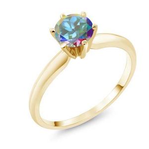 Anillo de Compromiso de Plata de Ley 925 Chapado en Oro al por Mayor, Diseño Simple para Mujer, Anillo de Topacio Místico Mercurio - Product Image 1