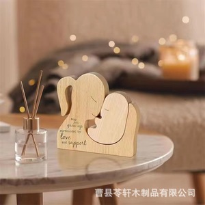 Adornos de madera para el hogar, estatuas, regalos para el Día de la Madre, adornos de madera maciza al por mayor, adornos tallados de mamá y bebé - Product Image 1