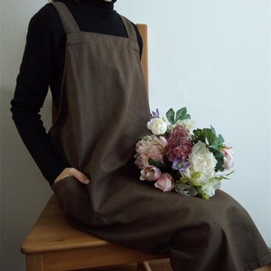Vente en gros Logo personnalisé coréen <span class=keywords><strong>japonais</strong></span> gris coton <span class=keywords><strong>lin</strong></span> croix arrière Art publicitaire robe fleuriste tabliers de cuisine - Product Image 3