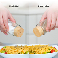 Ensemble de pots en verre écologiques de 100 ml (4 oz) pour sel, poivre et épices en poudre, avec couvercle en bambou perforé et support
