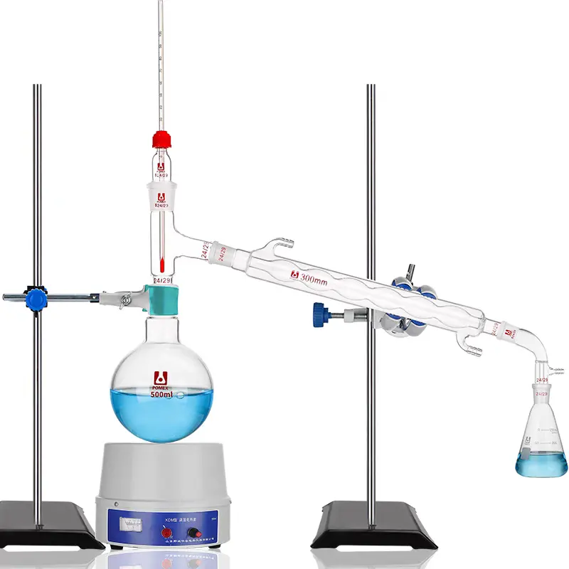 Meiwlaby un ensemble d'appareils de Distillation en verre Borosilicate de laboratoire 500ml comprenant un manteau chauffant et un support en fer