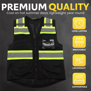 Tùy chỉnh màu sắc logo dây kéo thoáng khí túi an ninh phản quang vest khả năng hiển thị cao phản quang an toàn vest cho nam giới phụ nữ - Product Image 5