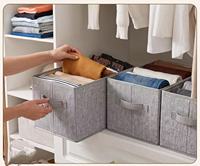 Panier de rangement pliable en tissu rectangulaire, boîte de rangement pour vêtements écologique avec poignée en ruban pour l'organisation du placard