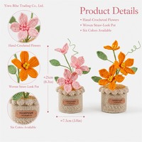 BH Siap Kirim Benang Wol Rajutan Tangan Buatan Tangan Tanaman Clematis dalam Pot Dekorasi Meja Rumah Kantor Bunga