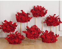 Bouquet de fleurs artificielles rouges en soie/plastique pour centres de table de mariage classiques, arrangement floral d'hortensias et d'orchidées pour événements