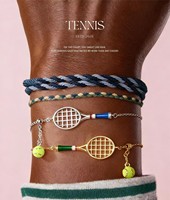 Pulsera Resistente y Duradera Chapada en Oro de 18K S925 con Raquetas de Tenis Azul Verde y Pelota de Tenis Dorada, un Regalo Deportivo y Elegante