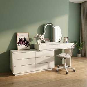 Modern <b>Makeup</b> Vanity <b>Table</b> <b>With</b> <b>Lighted</b> Mirror Storage Desk For Bedroom Furniture - Product Image 2