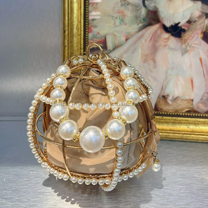 Sac à main sphérique ajouré tendance en PVC, style panier à légumes, sac de soirée en forme de cage à oiseaux orné de perles, en polyester Tanjing - Product Image 3
