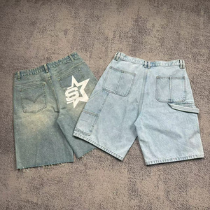 Herren Vintage Y2K Hellblaue Jeans shorts mit vollem Strass Stein gewaschen High Belt Große Tasche mit geradem Bein Jotts für den Sommer - Product Image 2
