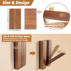 ตะขอแขวนผนังแบบพับได้ : ตะขอแขวนเสื้อผ้าไม้สไตล์เรียบง่าย ติดผนังสำหรับแขวนของหนัก เช่น <span class=keywords><strong>หมวก</strong></span> กระเป๋า ผ้าเช็ดตัว ประหยัดพื้นที่ ดีไซน์มินิมอล - Product Image 2