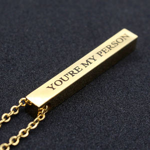 De cuatro lados grabado cuadrado personalizado Barra de nombre personalizado colgante 18K chapado en oro COLLARES DE ACERO INOXIDABLE - Product Image 4