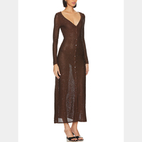 Maillot de bain couvrir robes de plage vacances Crochet Sequin coton couvert avant bouton up Midi Maxi longue robe cardigan à col en v