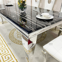 6 et 8 places-table de salle à manger avec pieds en marbre, meubles modernes, bon marché, prix d'usine, plateau et chaises en argent