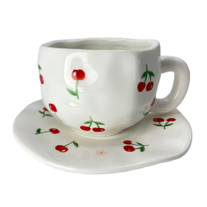 300ml Porcelain Coffee Cup and Saucer Set with Tray Hand-Painted Floral Pink Design Microwave Dishwasher Safe Cute Stylish - Product Image 4