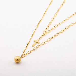 European American Style Gold Plated Titanium Steel Double Layer <b>Cross</b> Necklace Unisex Short Multi Layer Clavicle <b>Chain</b> - Product Image 1