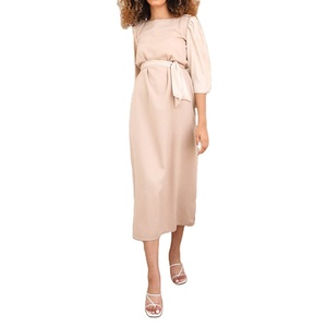 Modesto Casual girocollo a <span class=keywords><strong>tre</strong></span> <span class=keywords><strong>quarti</strong></span> <span class=keywords><strong>maniche</strong></span> in cotone e lino Maxi <span class=keywords><strong>abito</strong></span> <span class=keywords><strong>lungo</strong></span> musulmano <span class=keywords><strong>abito</strong></span> con cintura da donna - Product Image 1