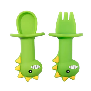 Cuchara de entrenamiento de silicona pequeñ<span class=keywords><strong>a</strong></span> sin BPA certificada, tenedor, cuchara de plástico barata para niños pequeños, diseño de dinosaurio seguro para usar en obsequios - Product Image 5