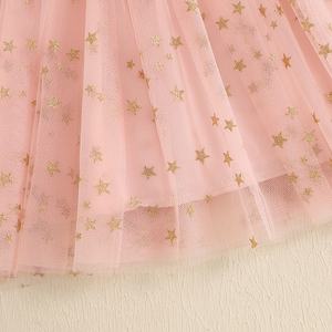 लड़की ग्लिटर स्टार फूल प्रिंट आस्तीन वर्ग गर्दन राजकुमारी पोशाक गर्मियों के कपड़े - Product Image 6