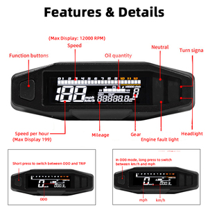 Tableau de bord numérique universel pour moto, compteur de vitesse, tachymètre, jauge LCD 12V pour la plupart des motos, vente en gros - Product Image 5