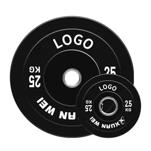 Dayanıklı siyah kalibre spor egzersiz kauçuk tampon plaka çelik standart ağırlık halter plakası