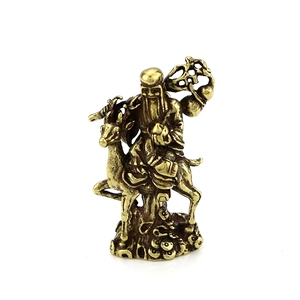 CA661 Estatua Miniatura de Cobre Antigua de Bronce con Diseño de Ciervo Montado Shou <span class=keywords><strong>Xing</strong></span>, Colección <span class=keywords><strong>Fu</strong></span> Lu, Decoración Pura - Product Image 1