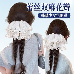 วิกผมถักเปียยาวสไตล์เกาหลีพร้อมคลิปติดผมแบบลูกไม้เปียคู่สีขาวแบบไม่ต้องใช้กาวอุปกรณ์เสริมผมสังเคราะห์ - Product Image 3