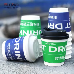 Custom Printed Disposable Bubble Tea Paper Cups Coffee Double Wall Takeaway Paper Cups With Lid