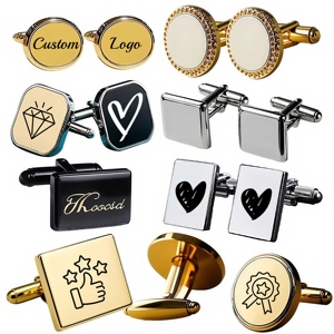 Set di <span class=keywords><strong>Gemelli</strong></span> Personalizzati in Acciaio Inossidabile <span class=keywords><strong>Argento</strong></span> con Logo, per <span class=keywords><strong>Uomo</strong></span> - Product Image 3