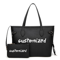 Grand sac fourre-tout pour femme, couleur unie, cuir PU, sac à main de luxe de marque, imperméable, sac fourre-tout en cuir avec logo personnalisé de marque célèbre