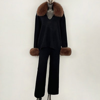 Ensemble de chandails en tricot populaires Jancoco, chandail ample pour femmes avec col et poignets en vraie fourrure de renard, veste et pantalon