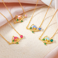 Kalung Bunga Lingkaran Saling Terkait Jeutelis Dainty, Lapis Emas 18K, Tembaga, Zirkon Warna-warni, Perhiasan Musim Panas, Hadiah untuknya